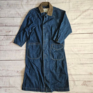 Vintage Ventilo Denim Longline Chore Jacket Corduroy Collar Trench Coat